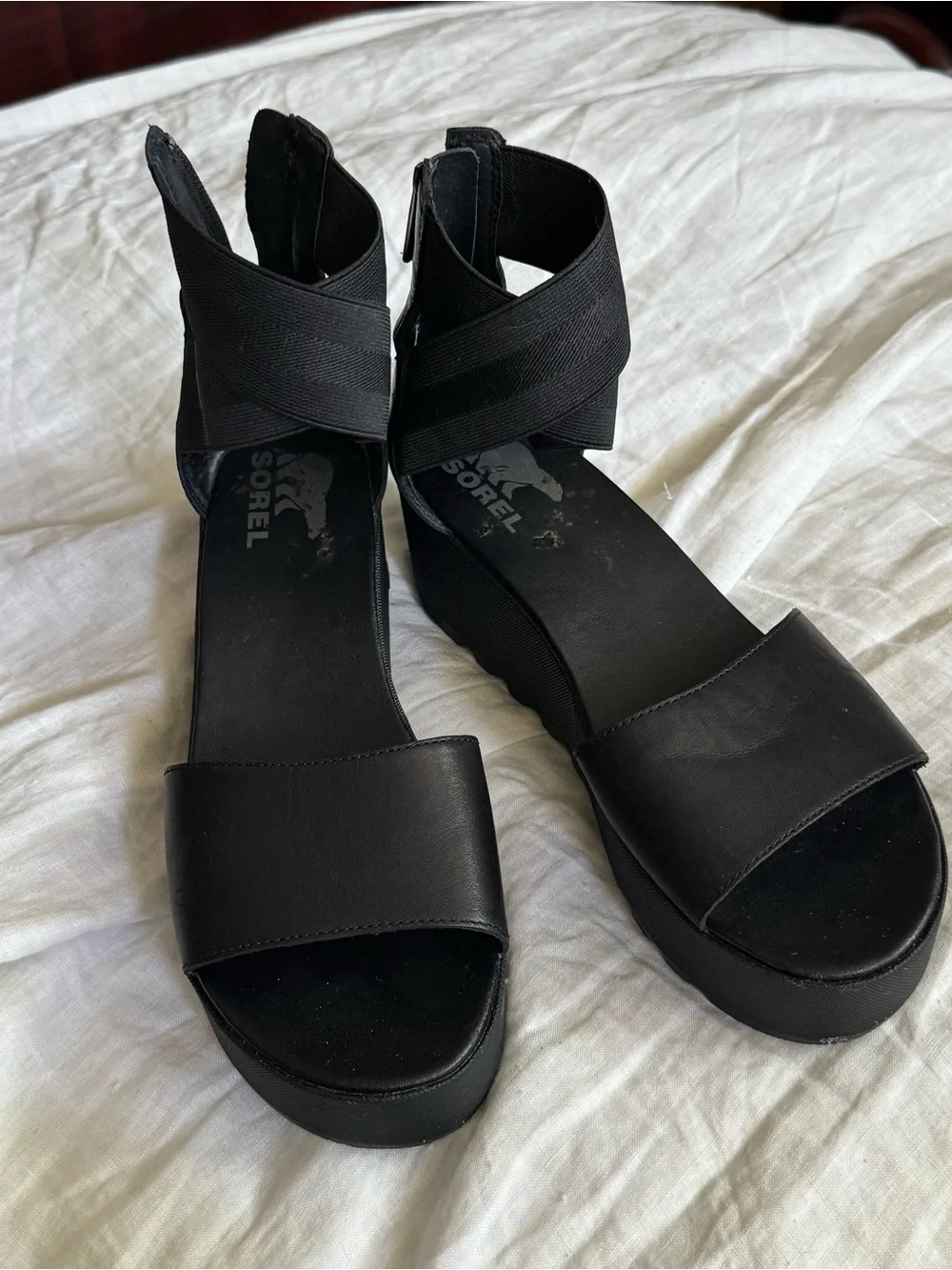 Sorel Black Platform Ankle-Strap Sandals
